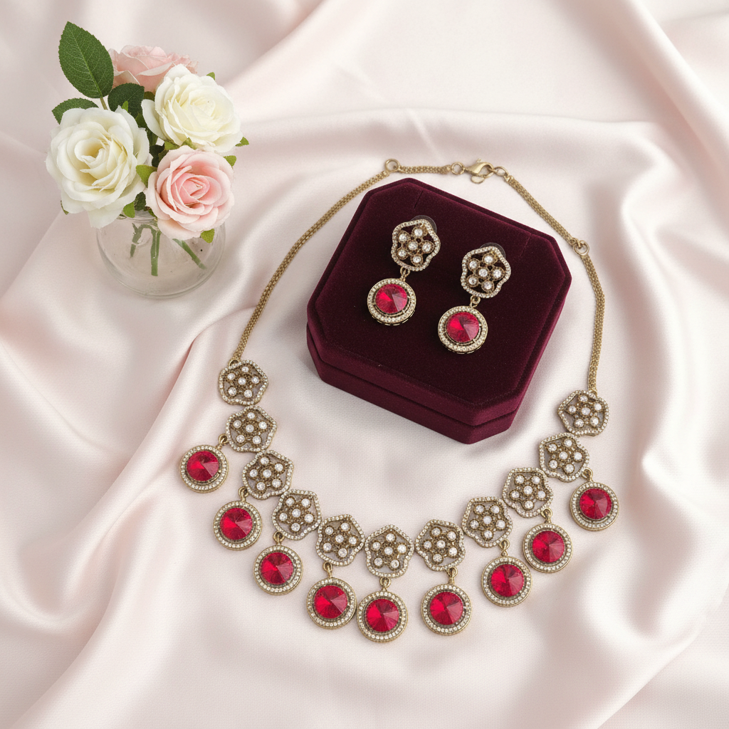 Ruby Red Statement Necklace Set