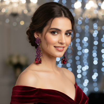 Seraphina Magenta Zirconia Statement Earrings