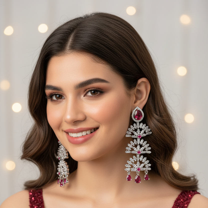 Ruby Sparkle Cascade Earrings
