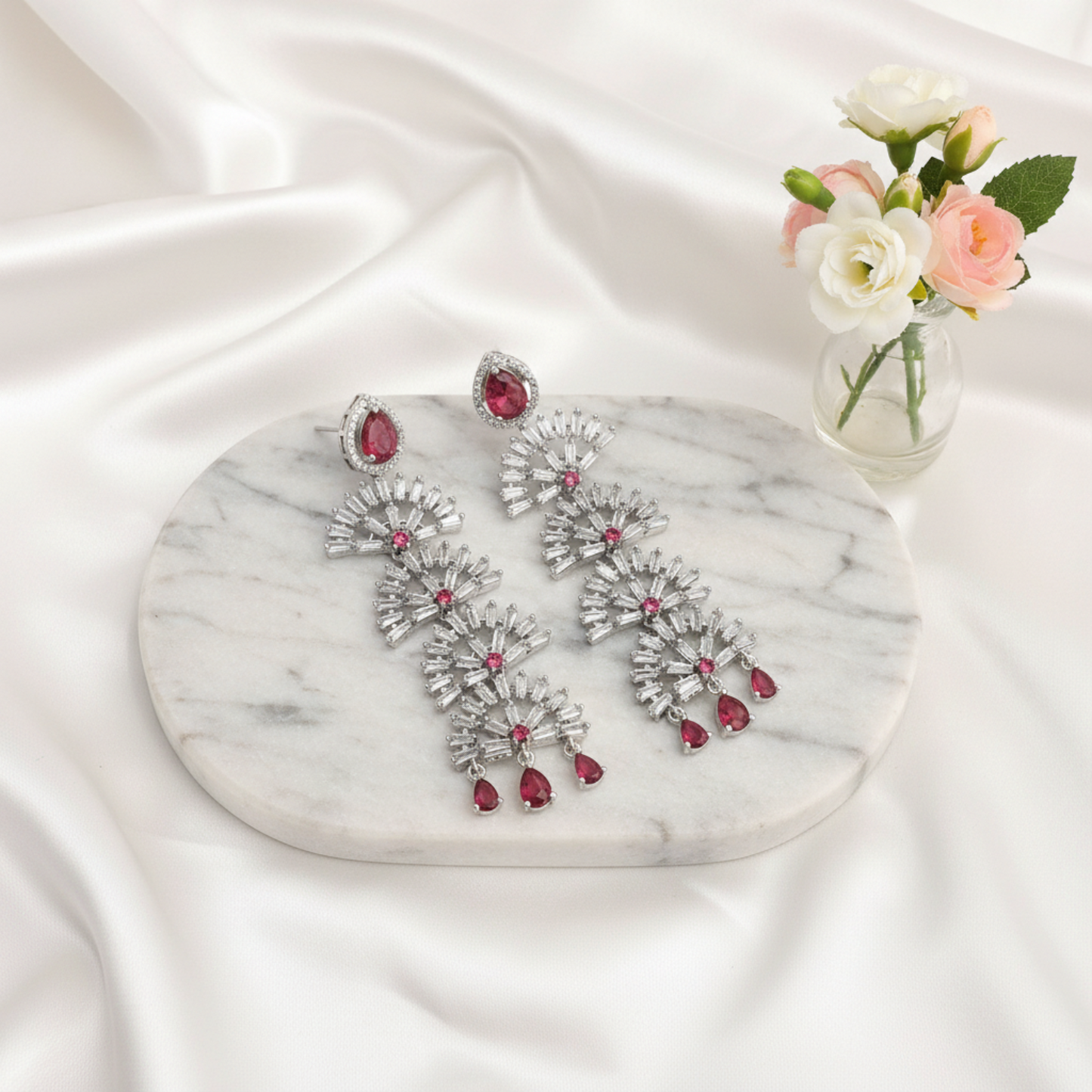Ruby Sparkle Cascade Earrings