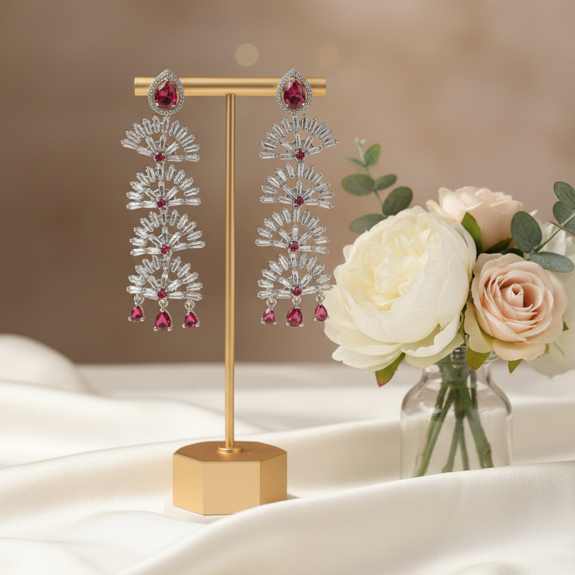 Ruby Sparkle Cascade Earrings