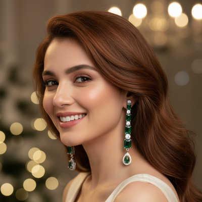 Serena Emerald Zirconia Drop Earrings