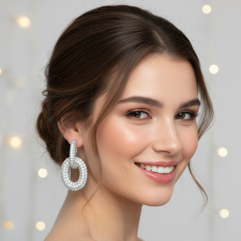 Crystal Oval Link Earrings