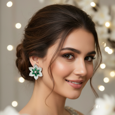 Beila Silver Emerald Zirconia Studs