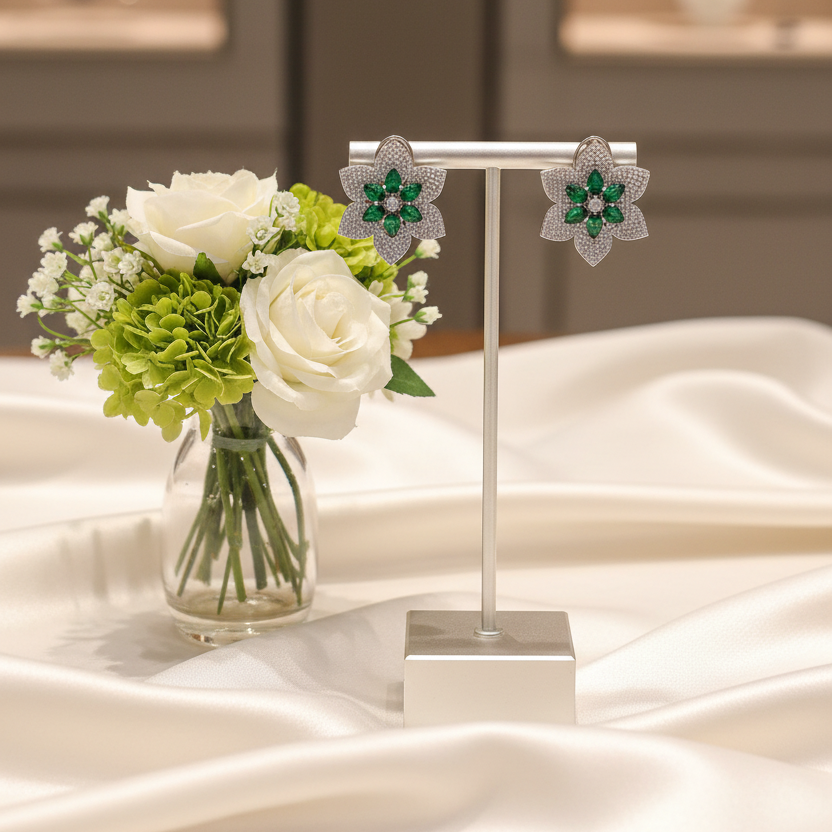 Emerald Bloom Crystal Studs