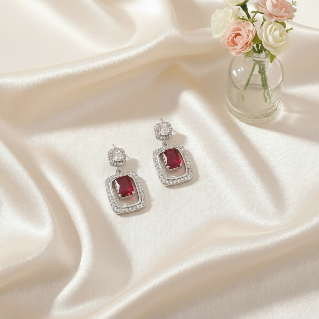 Ruby Halo Drop Earrings