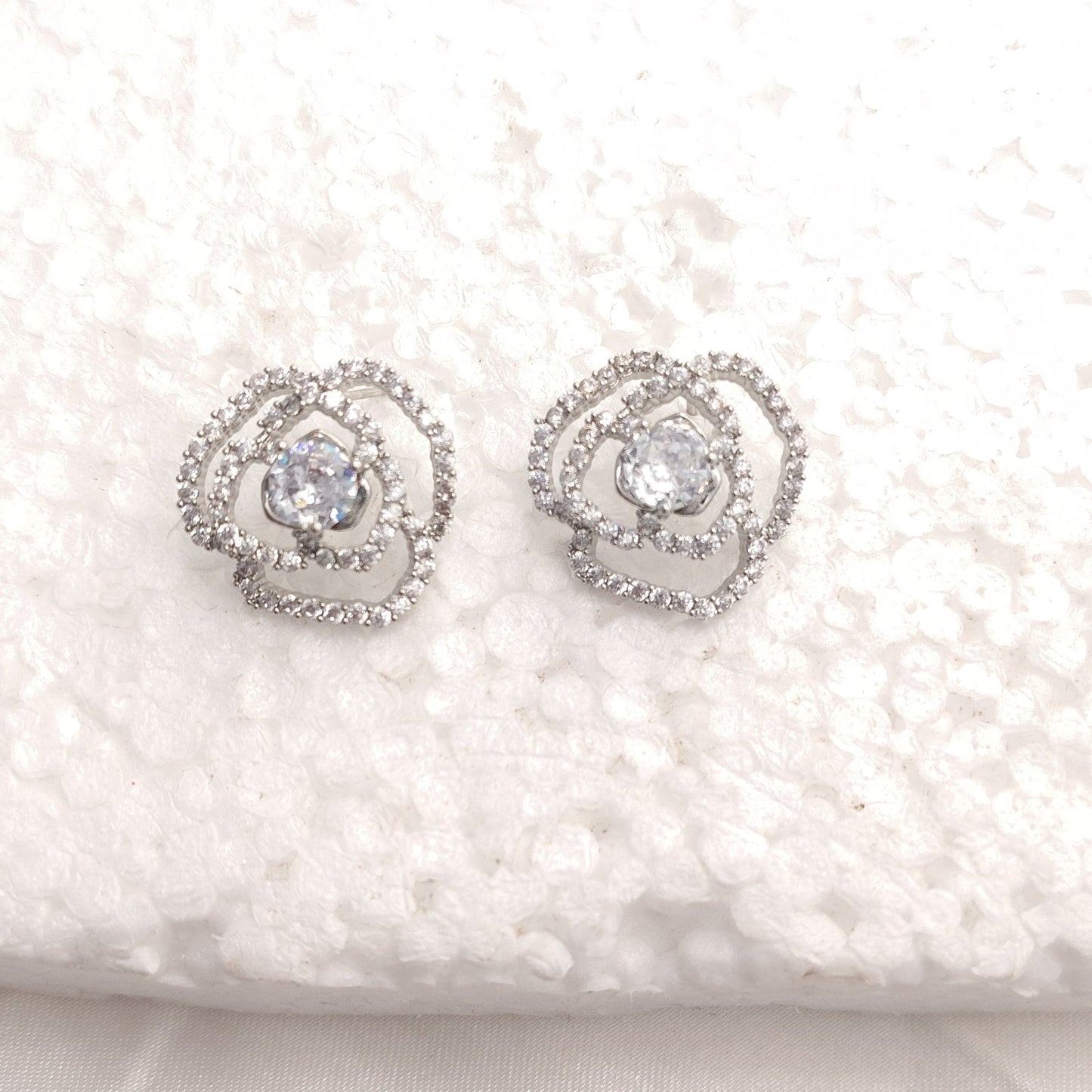 Blooming Silver Rose AD Stud