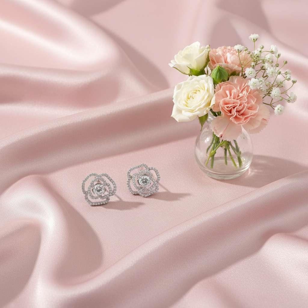 Blooming Silver Rose AD Stud