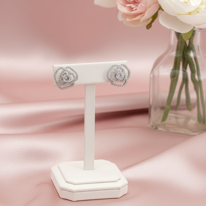 Blooming Silver Rose AD Stud