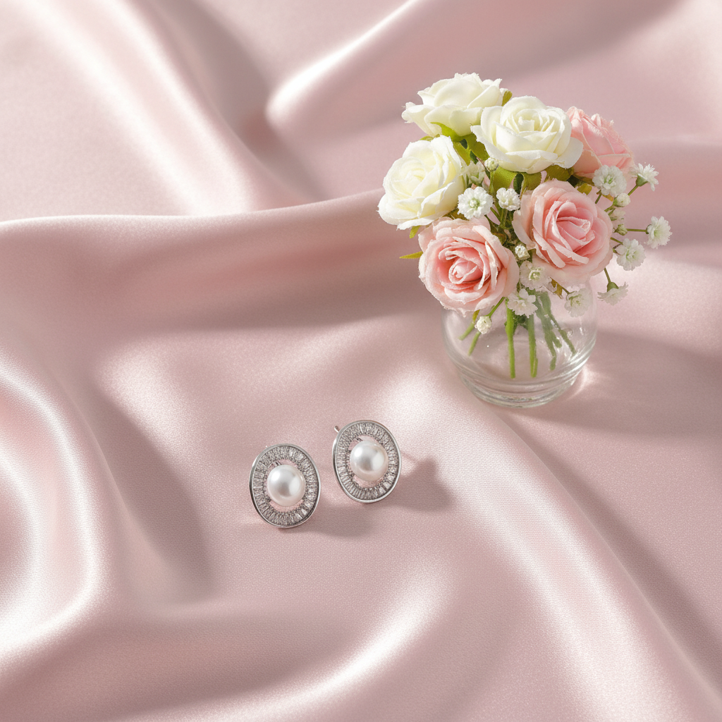 Silver Beaded Pearl Stud