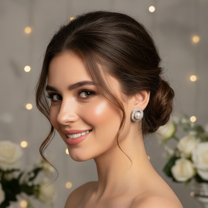 Silver Beaded Pearl Stud