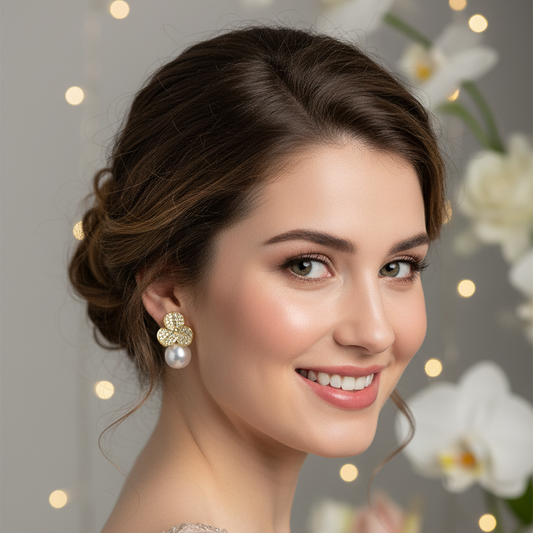 Gold Petal Pearl drop Earrings