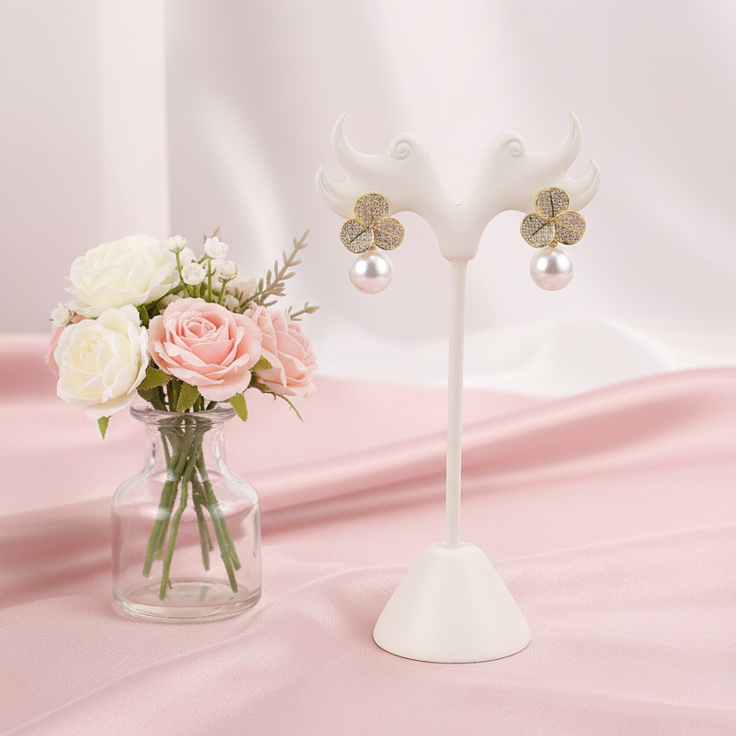 Gold Petal Pearl drop Earrings