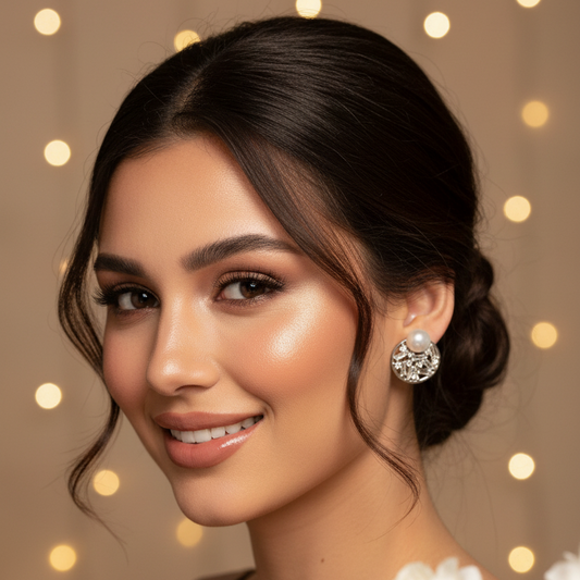 Silver Beaded Pearl Stud