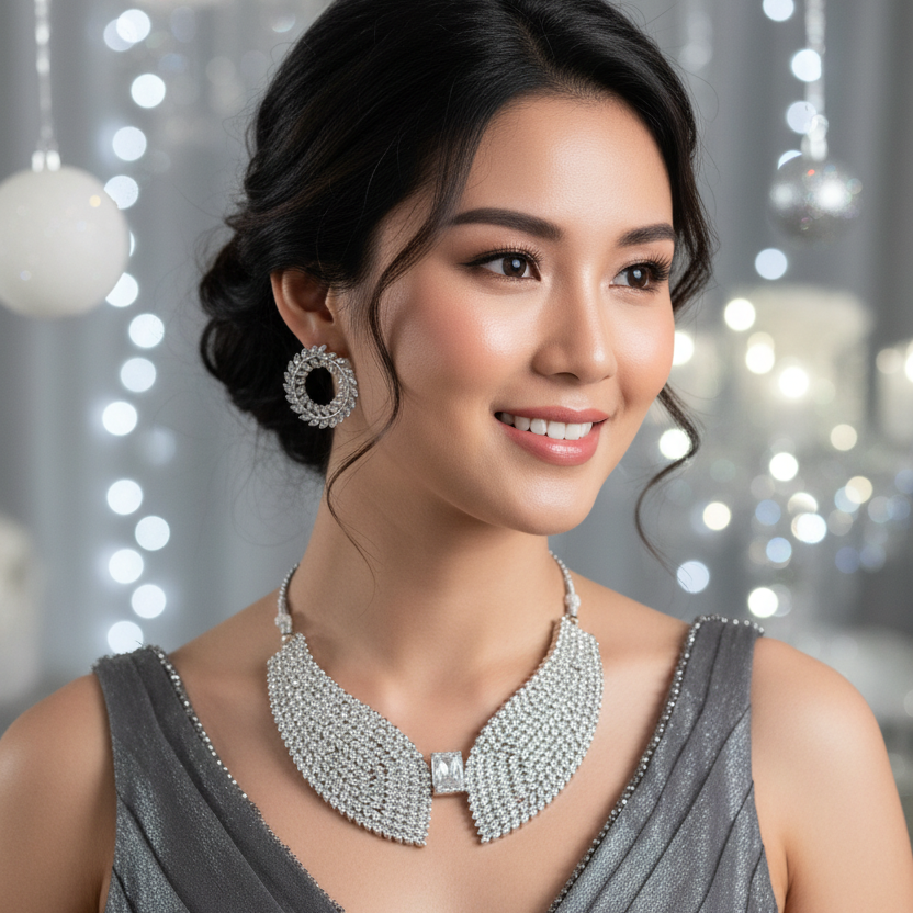 AD Silver Wing Necklace Set
