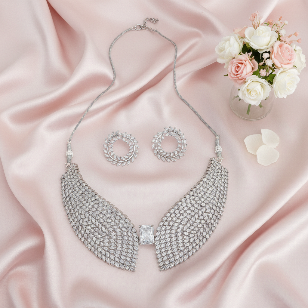 AD Silver Wing Necklace Set