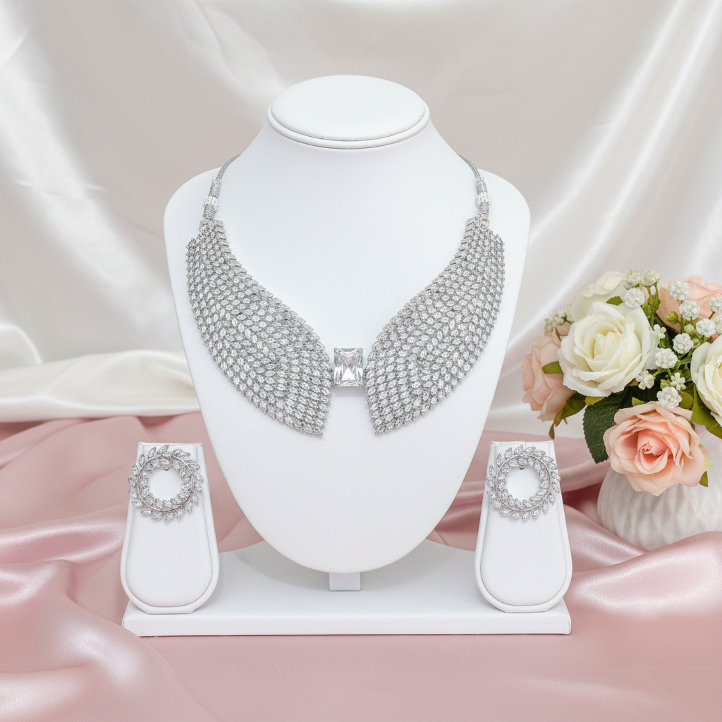 AD Silver Wing Necklace Set