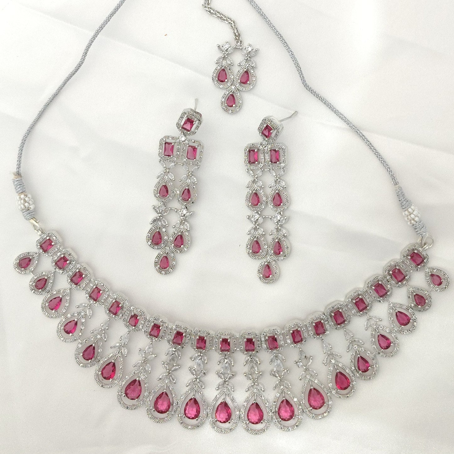 Pink Teardrop Necklace Set