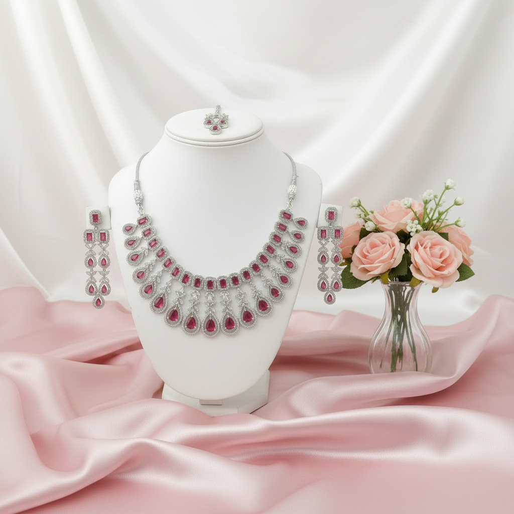 Pink Teardrop Necklace Set
