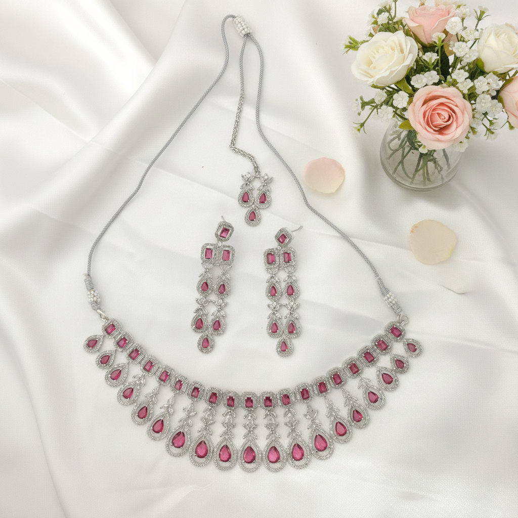Pink Teardrop Necklace Set