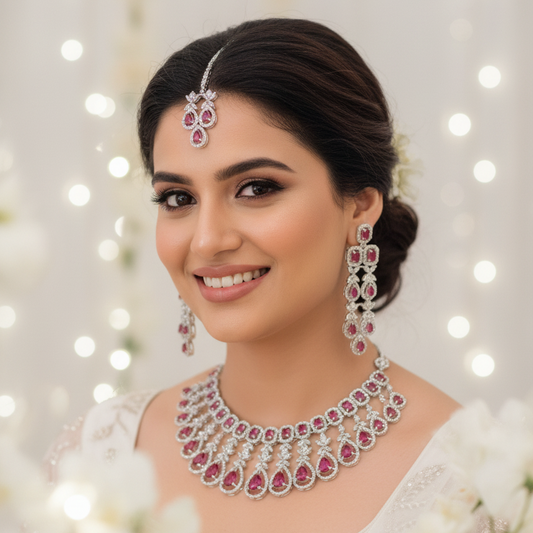 Pink Teardrop Necklace Set