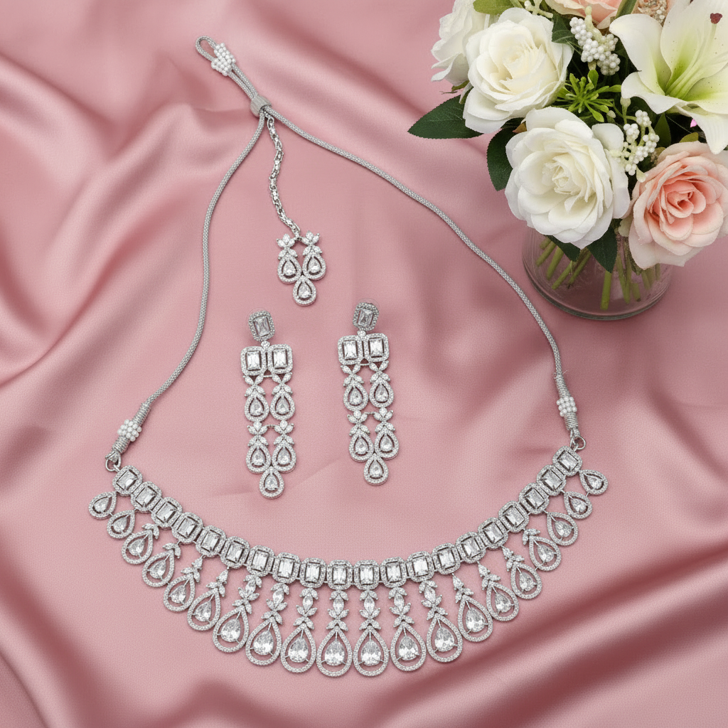 White Teardrop Necklace Set