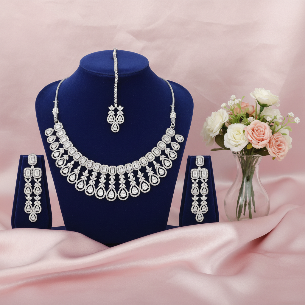 White Teardrop Necklace Set