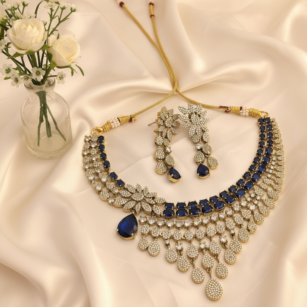 Diya Blue Victorian Choker Set