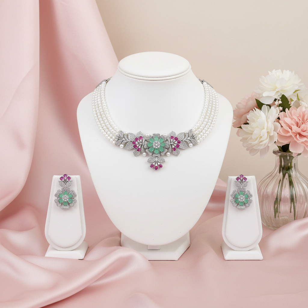 Anaya Multicolor Pearl Zirconia Choker Set