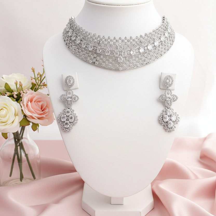 Niya Silver Zirconia Choker Set