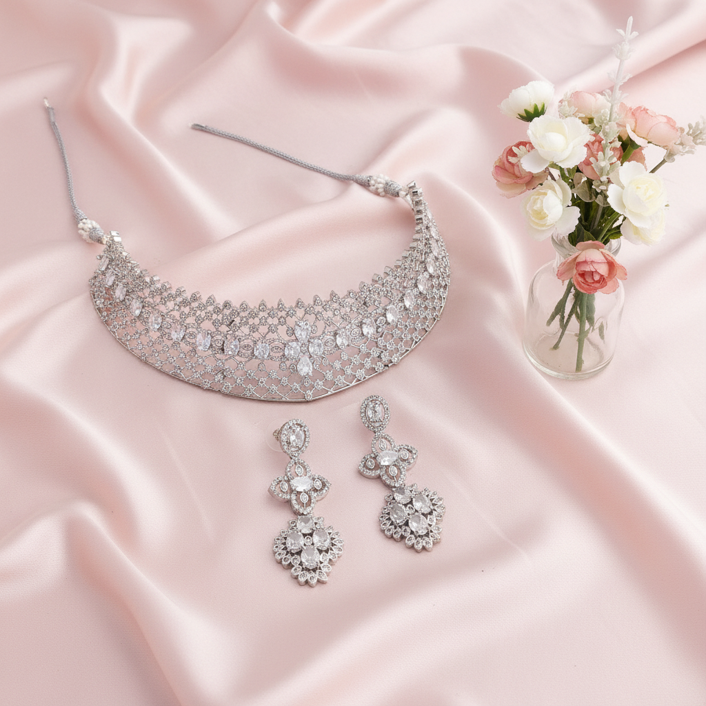 Niya Silver Zirconia Choker Set
