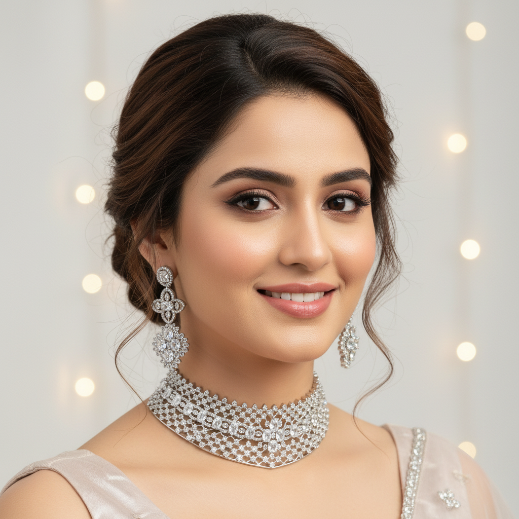 Niya Silver Zirconia Choker Set