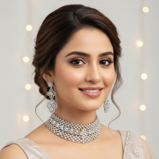 Niya Silver Zirconia Choker Set