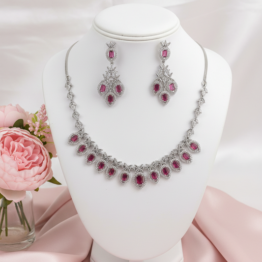 Reeva Pink Zirconia Necklace Set