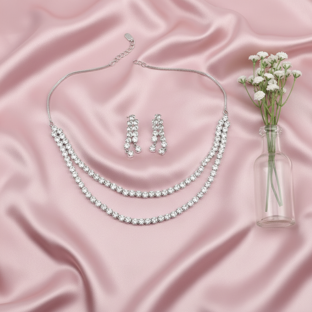 Aria Silver Tennis Necklace set