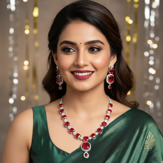 Ruby Drop Statement Necklace Set