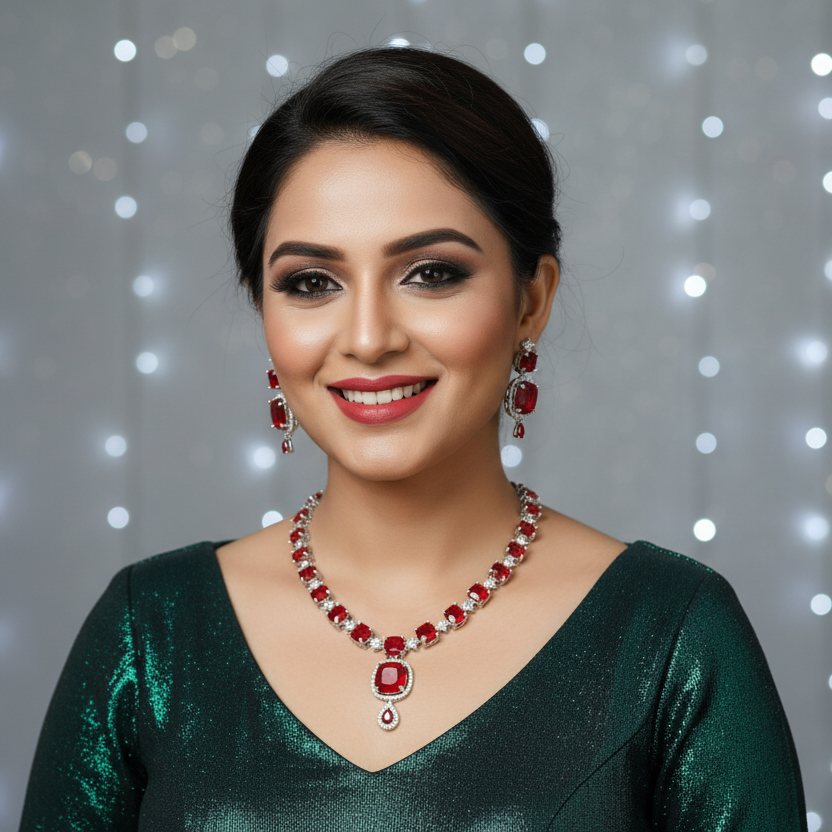Ruby Drop Statement Necklace Set