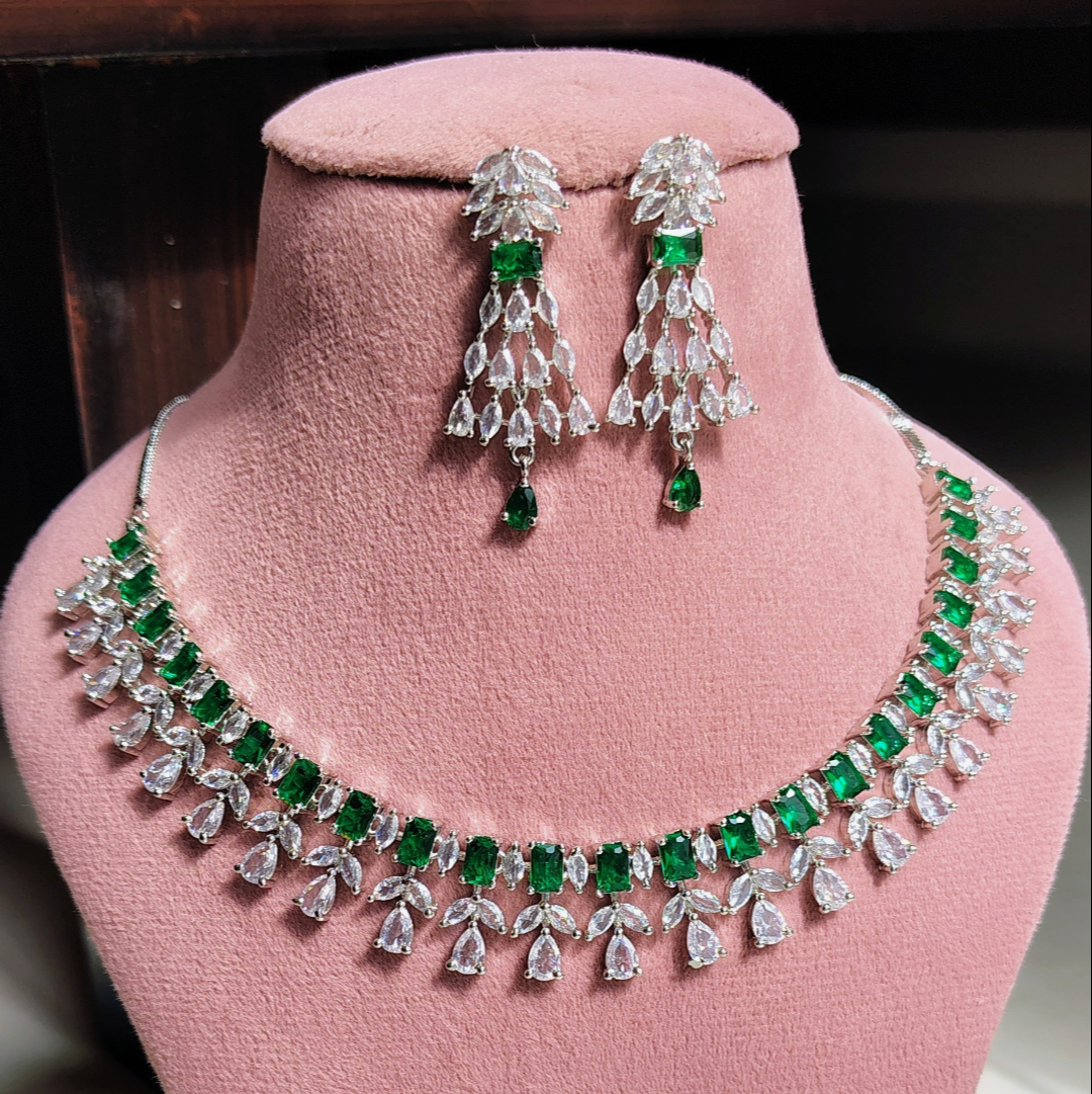 Emerald Drop Statement Necklace Set