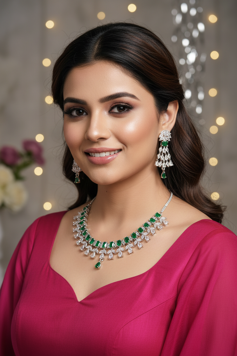 Emerald Drop Statement Necklace Set