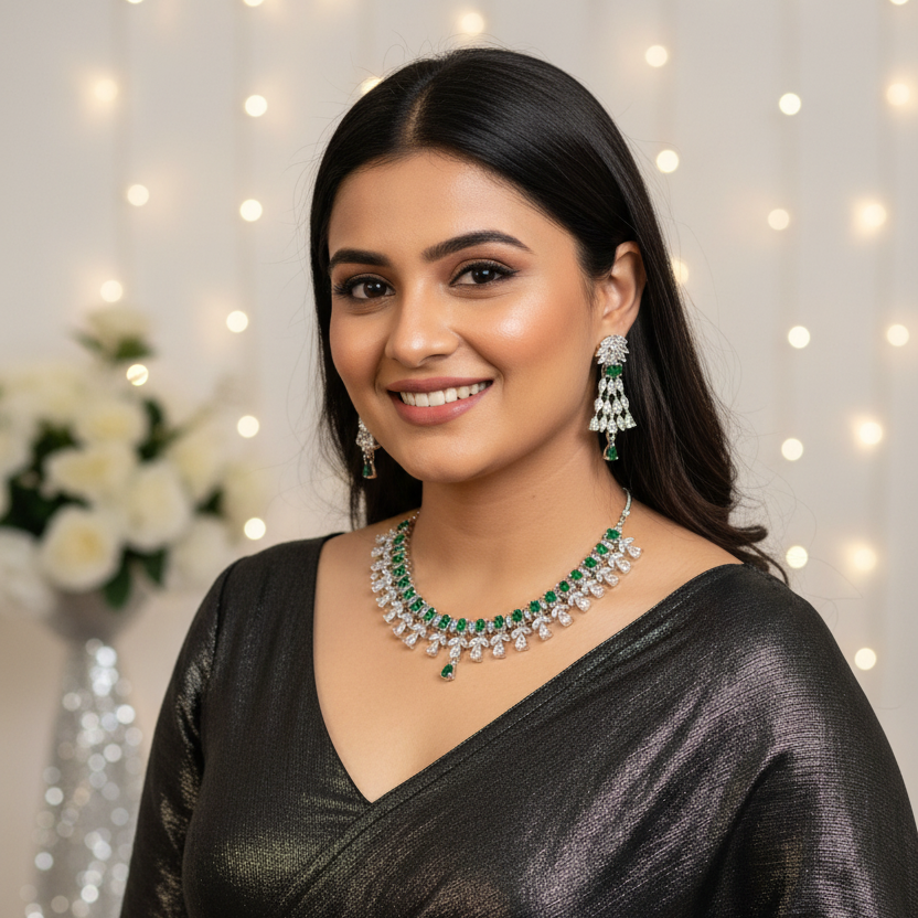 Emerald Drop Statement Necklace Set