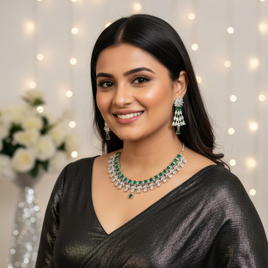 Emerald Drop Statement Necklace Set