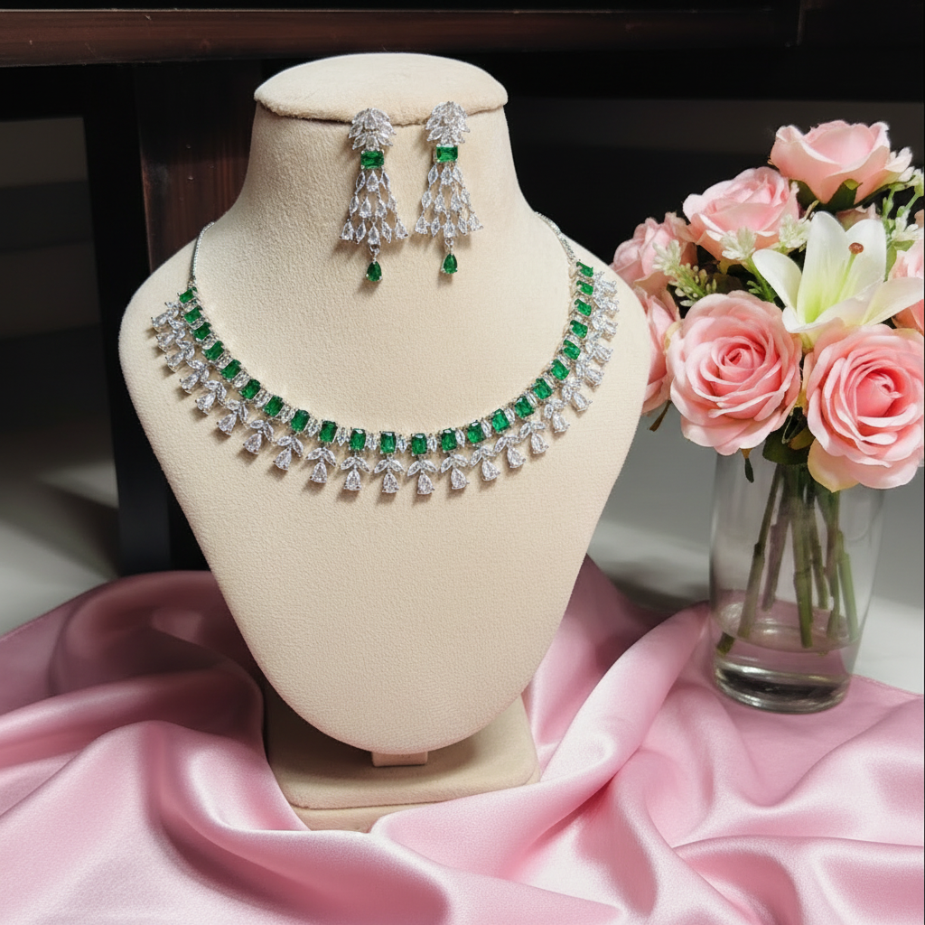 Emerald Drop Statement Necklace Set
