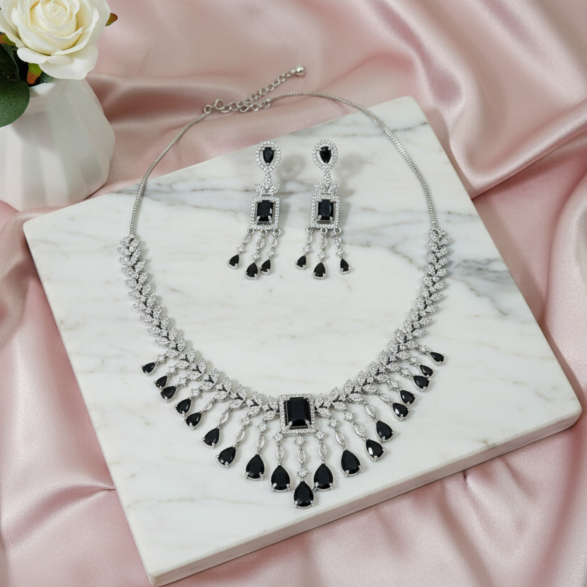 Midnight Black AD Necklace Set