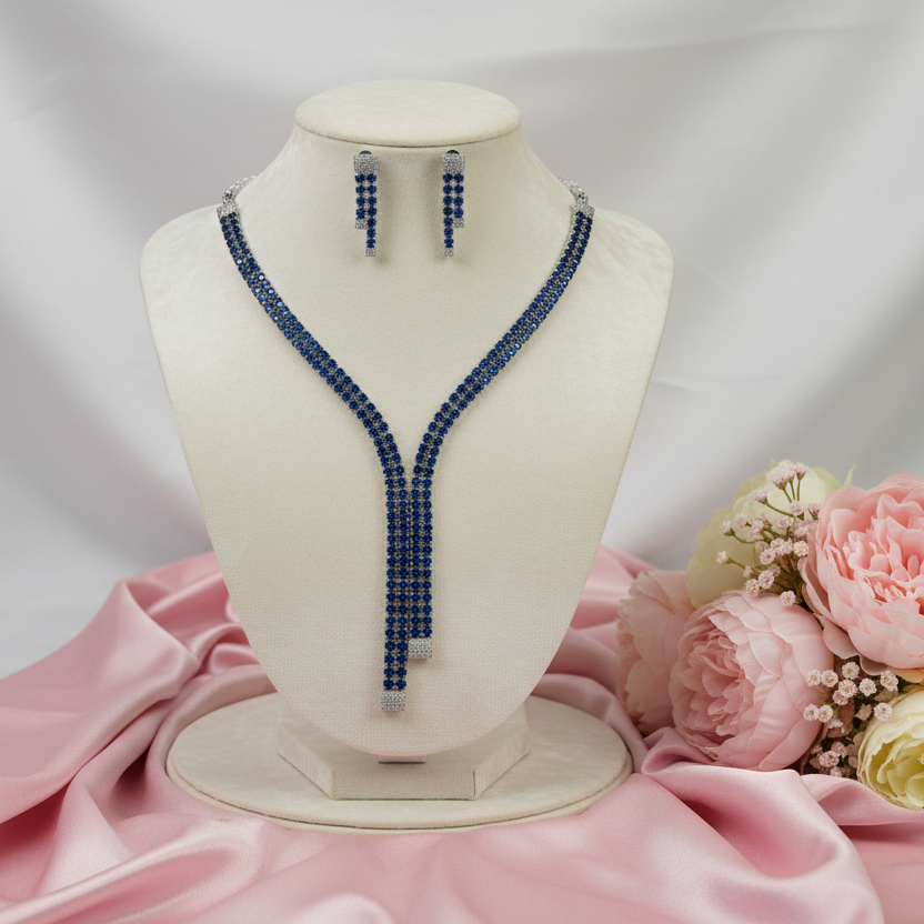 Blue Layered AD Necklace Set