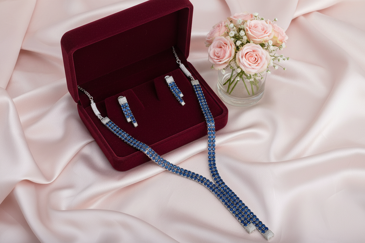 Blue Layered AD Necklace Set
