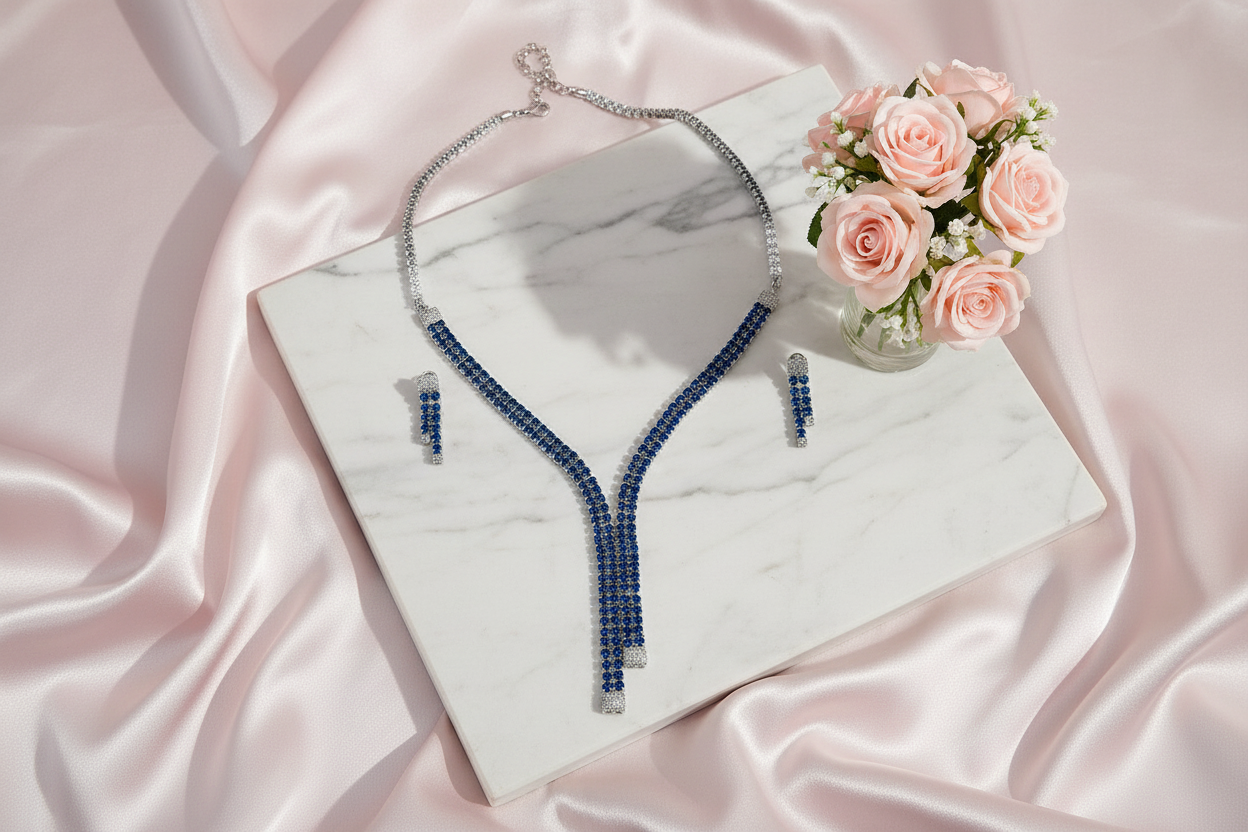 Blue Layered AD Necklace Set