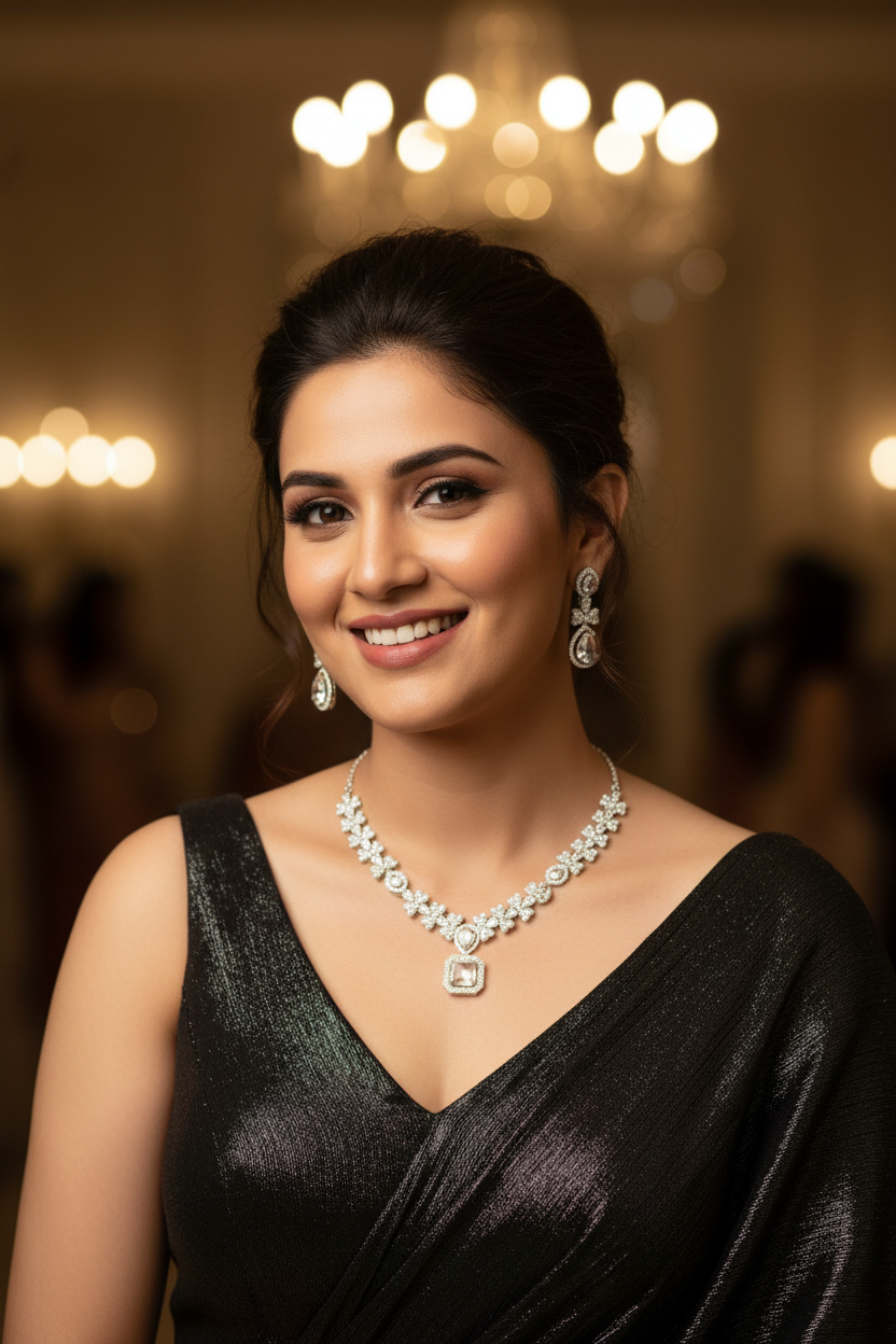 American Diamond White Stone Pendant Necklace Set