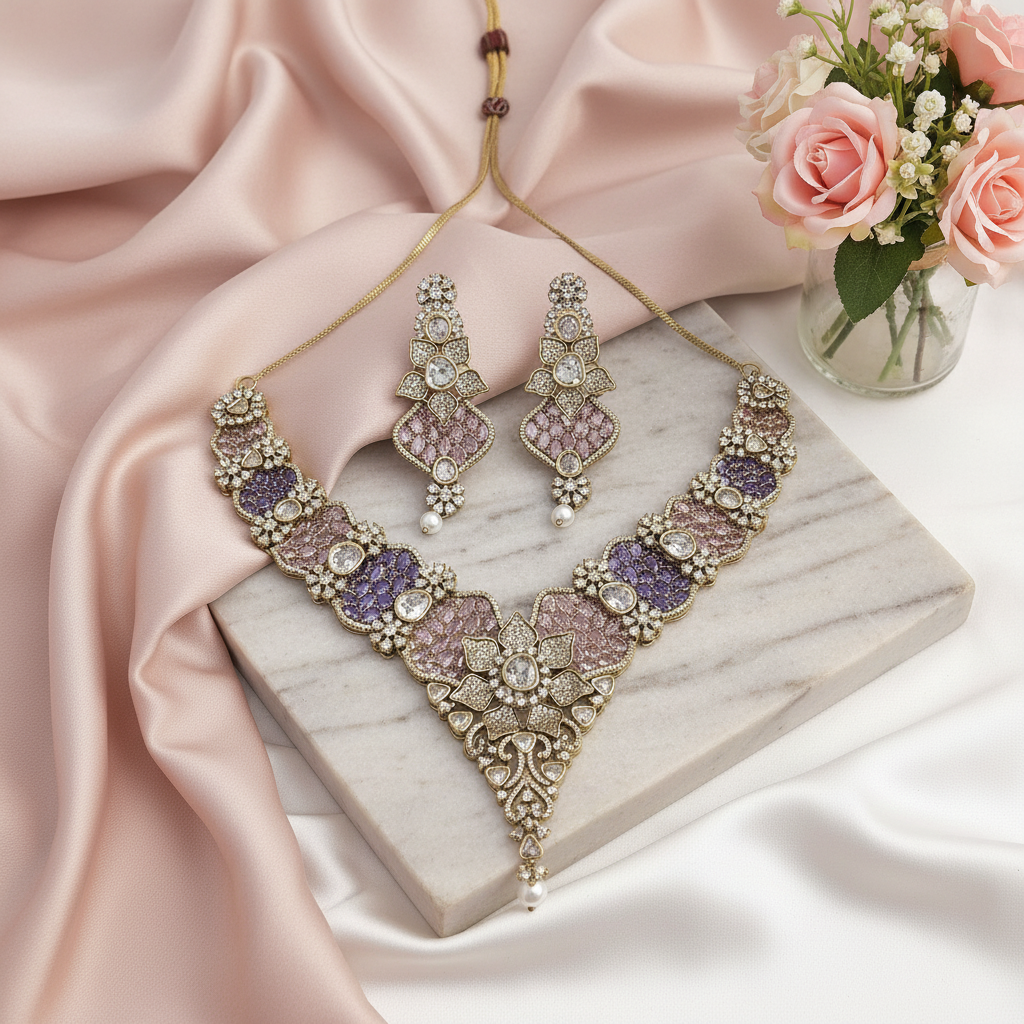 Luxury Bridal Necklace Set Flat Lay