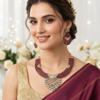 Ishaa Pink Hasli Victorian Choker Set